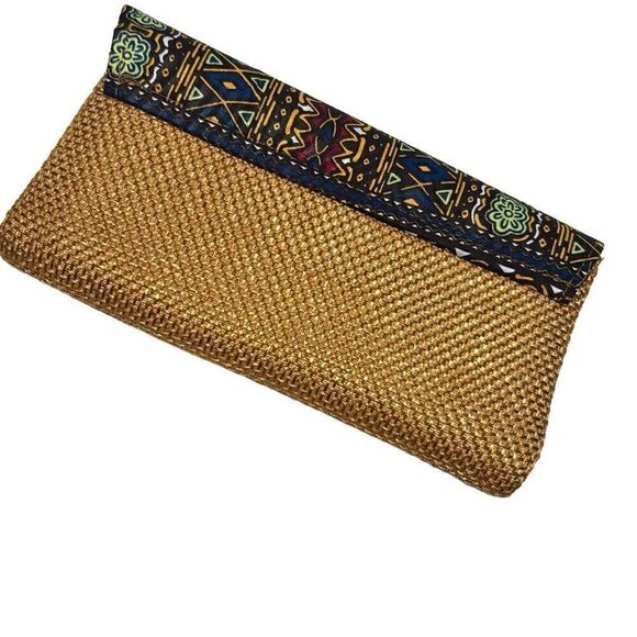 Envelope clutch contrast print warm colors snap & zip closure purse - Picture 5 of 11